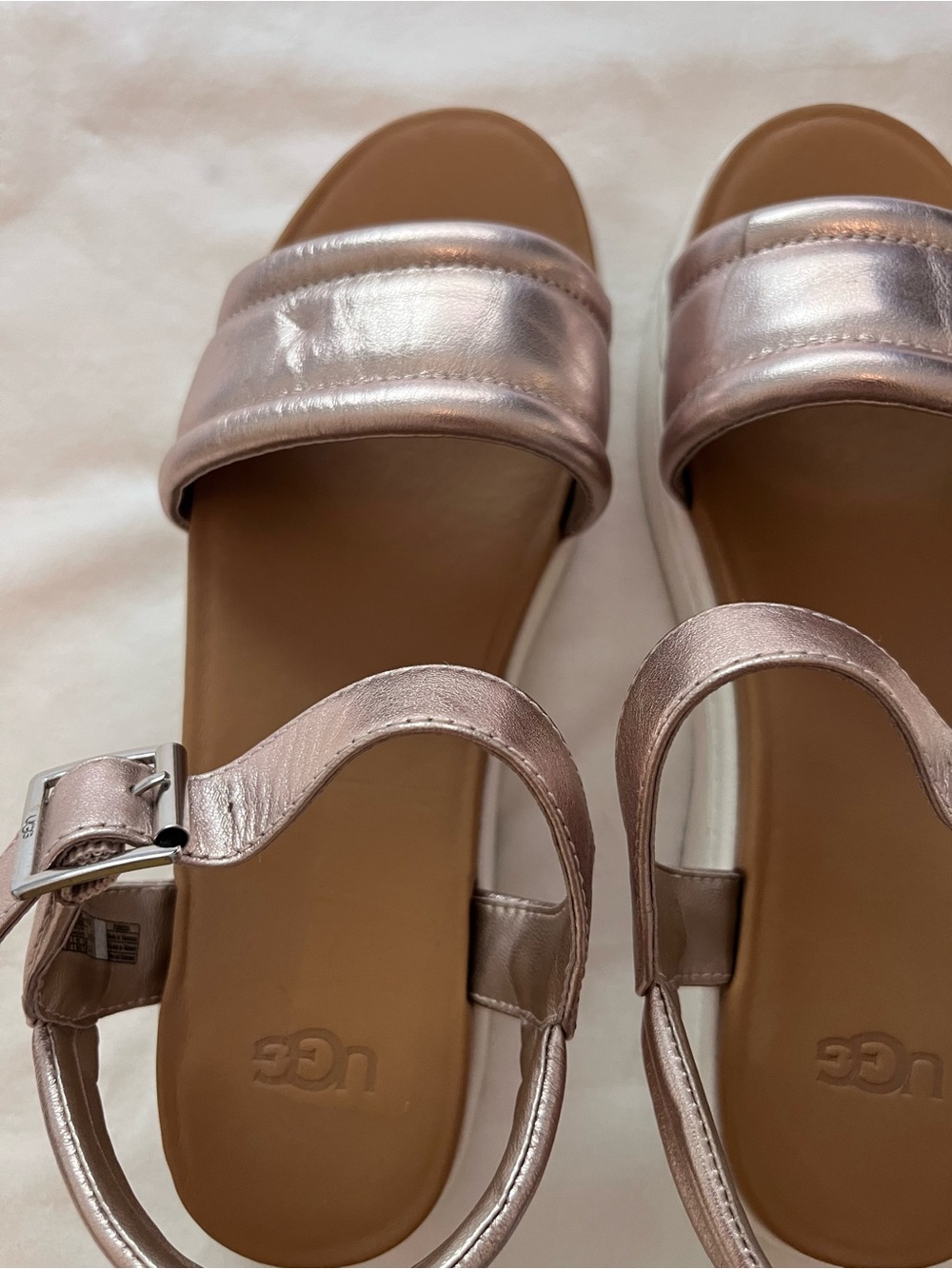 UGG Zayne Metallic Rose Gold Leather Ankle Strap Platform Sandals 7.5 - Picture 7 of 9